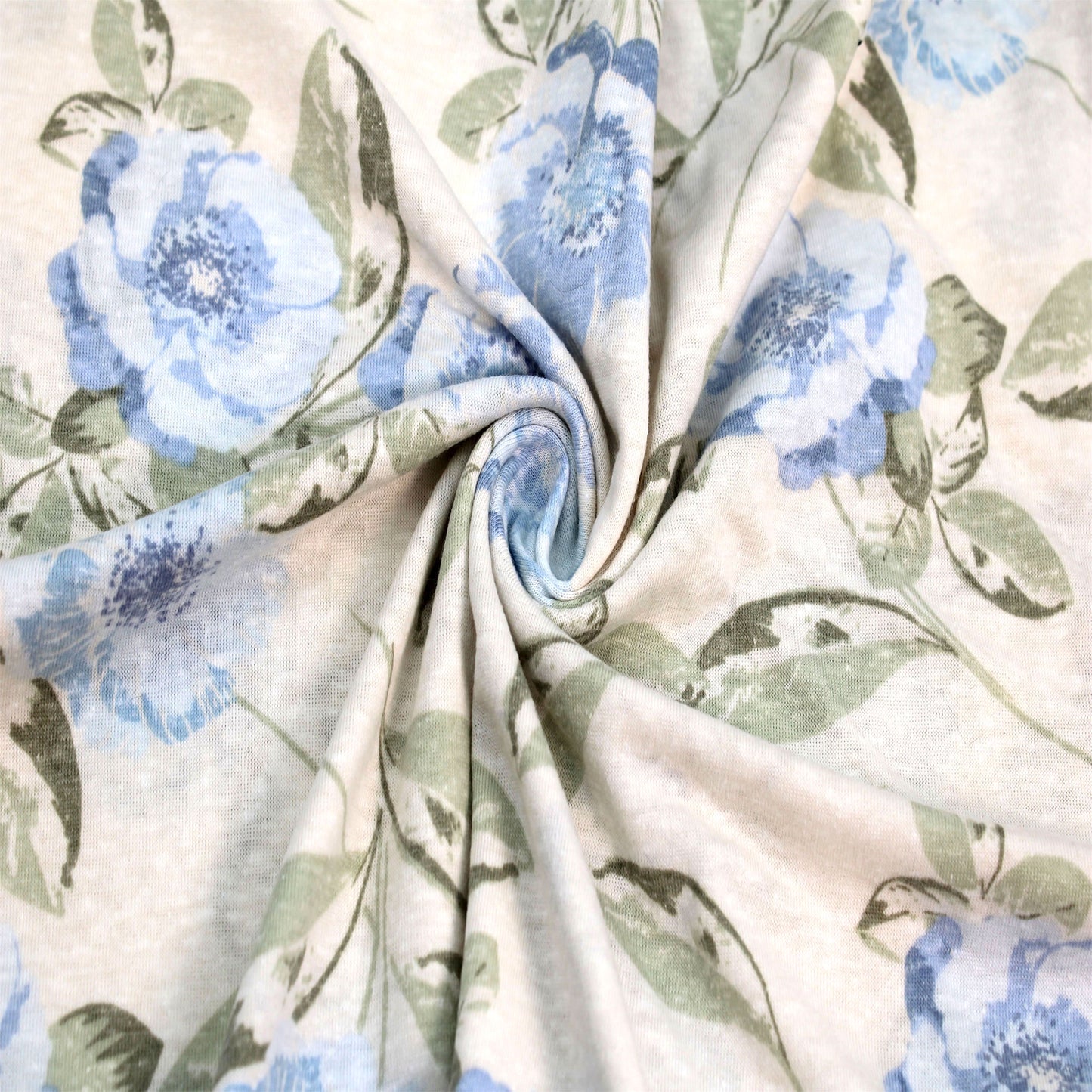 P-2130-TRI-BLN-ECRU-BLUE - PRINTED TRI-BLEND 50% POLY 38% COTTON 12% RAYON