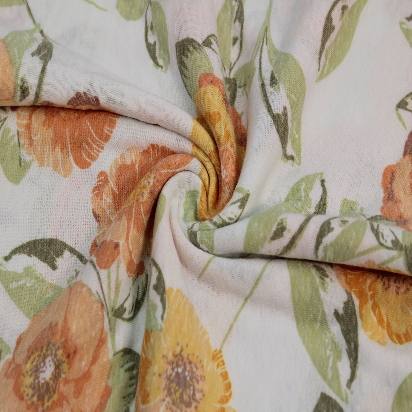 P-2130-TRI-BLN-IVORY-CANTALOUPE - PRINTED TRI-BLEND 50% POLY 38% COTTON 12% RAYON