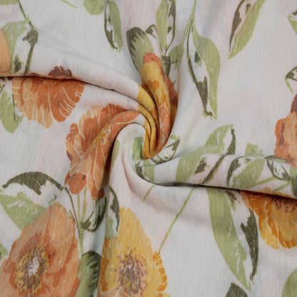 P-2130-TRI-BLN-IVORY-CANTALOUPE - PRINTED TRI-BLEND 50% POLY 38% COTTON 12% RAYON