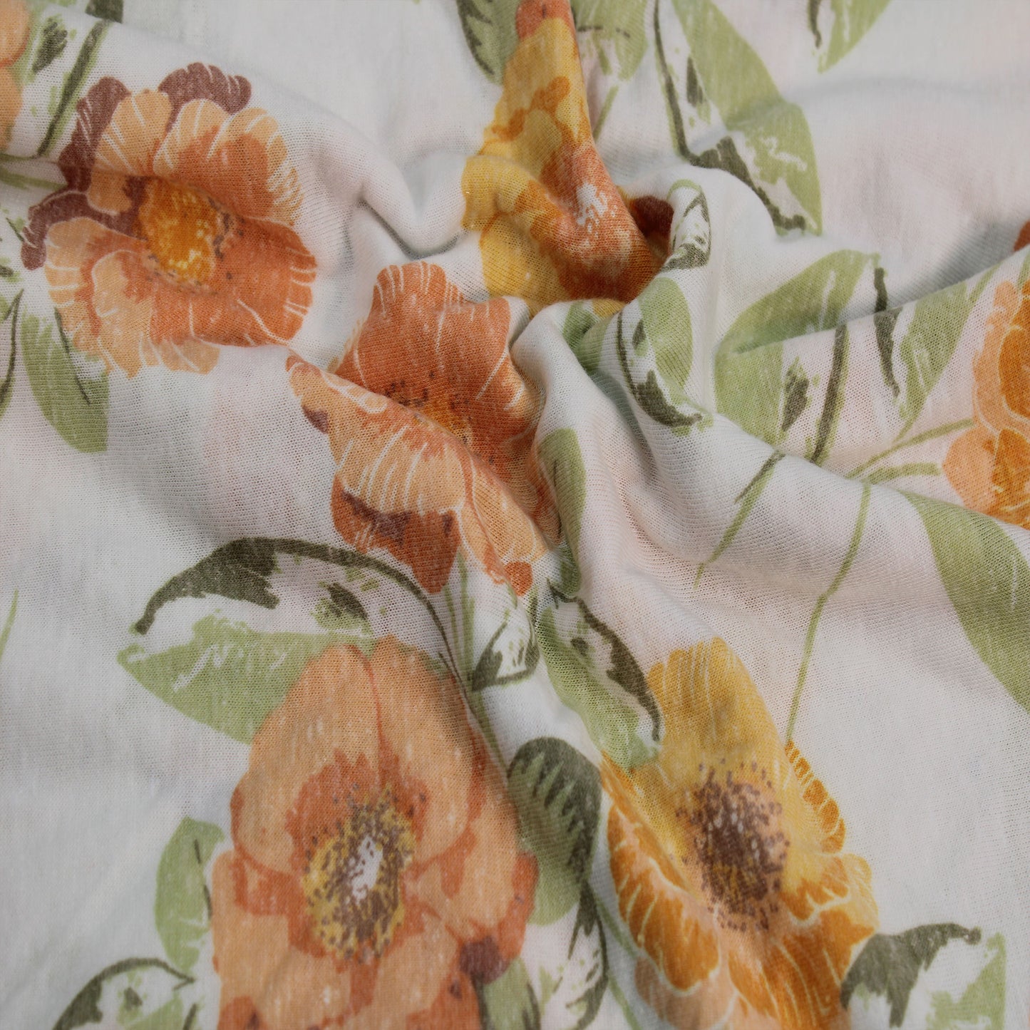 P-2130-TRI-BLN-IVORY-CANTALOUPE - PRINTED TRI-BLEND 50% POLY 38% COTTON 12% RAYON