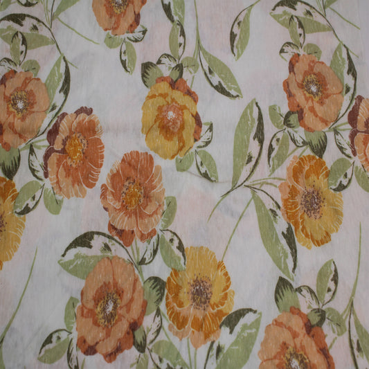 P-2130-TRI-BLN-IVORY-CANTALOUPE - PRINTED TRI-BLEND 50% POLY 38% COTTON 12% RAYON