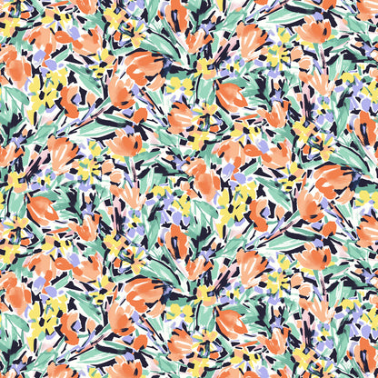 P-2155-504-OFF-WHITE-TANGERINE-TURQ - PRINTED WOOL DOBBY 100% POLYESTER