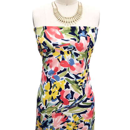 P-2155-702-OFF-WHITE-CORAL-GREEN - PRINTED SCUBA CREPE 97% POLY 3% SPANDEX