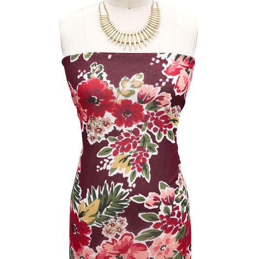 P-2158-501-BURGUNDY-PEACH - PRINTED 100% POLYESTER HI MULTI CHIFFON WASH