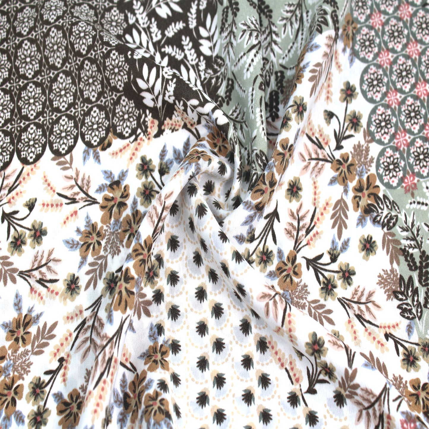 P-2160-456-SAGE-CAMEL - PRINTED STRETCH SATIN 100% POLY