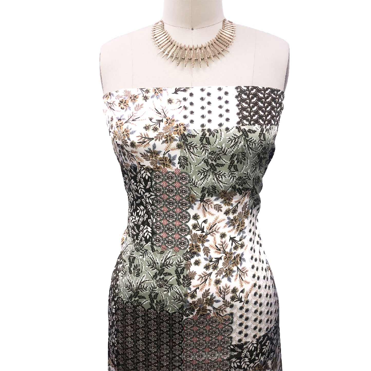 P-2160-456-SAGE-CAMEL - PRINTED STRETCH SATIN 100% POLY