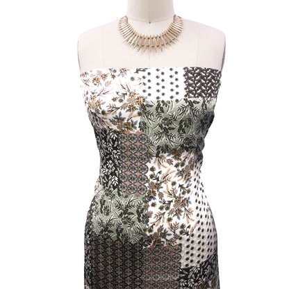 P-2160-456-SAGE-CAMEL - PRINTED STRETCH SATIN 100% POLY