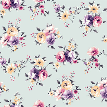 P-231-586-MINT-LILAC - PRINTED CREPE CHIFFON 97% POLY 3% SPANDEX