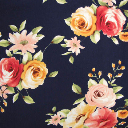 P-231-586-NAVY-CORAL - PRINTED CREPE CHIFFON 97% POLY 3% SPANDEX