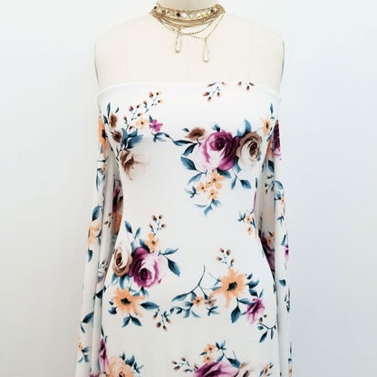 P-231-586-OFFWHITE-MELON - PRINTED CREPE CHIFFON 97% POLY 3% SPANDEX