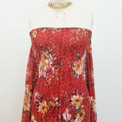 P-231-XM805-MARSALA-MANGO - PRINTED LACE 92% NYLON 8% SPANDEX