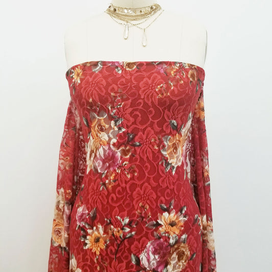 P-231-XM805-MARSALA-MANGO - PRINTED LACE 92% NYLON 8% SPANDEX