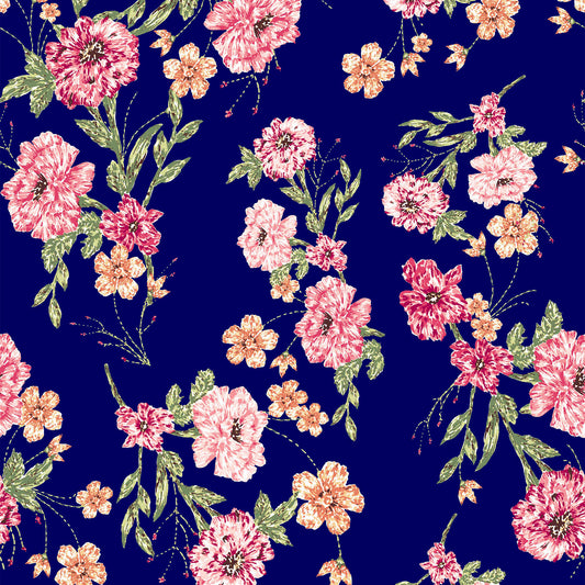 P-232-586-DK-NAVY-GUAVA - PRINTED CREPE CHIFFON 97% POLY 3% SPANDEX