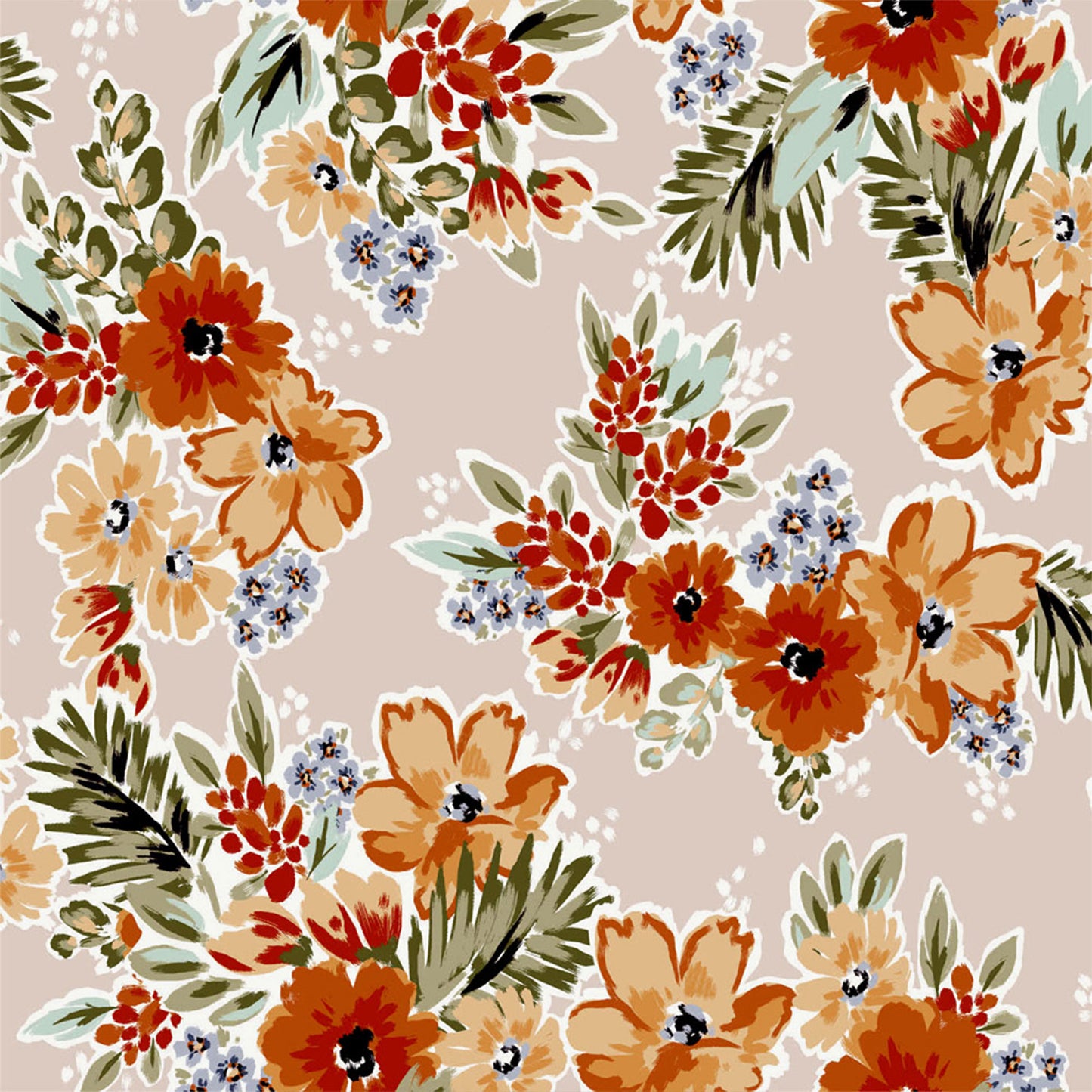 P-2402-636-ROSE-TAN-TANGERINE PRINTED CREPON 100% RAYON CREPON