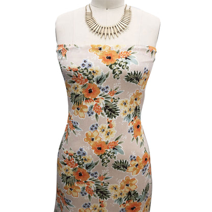 P-2402-636-ROSE-TAN-TANGERINE PRINTED CREPON 100% RAYON CREPON