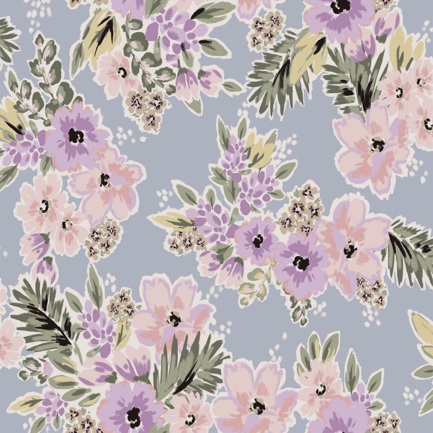 P-2402-754-GRAYISH-BLUE-LILAC - PRINTED POLY MOROCCAN 100% POLY
