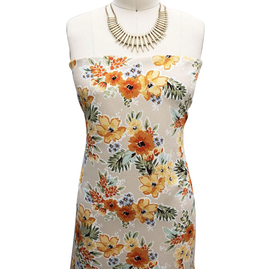 P-2402-754-ROSE-TAN-TANGERINE - PRINTED POLY MOROCCAN 100% POLY