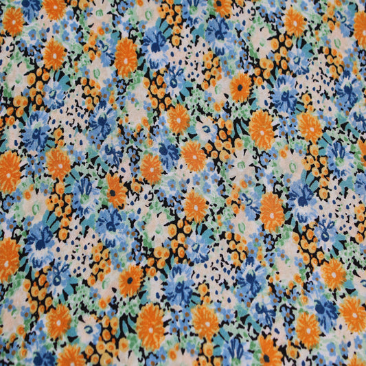 P-2435-456-MANGO-BLUE - PRINTED STRETCH SATIN 100% POLY