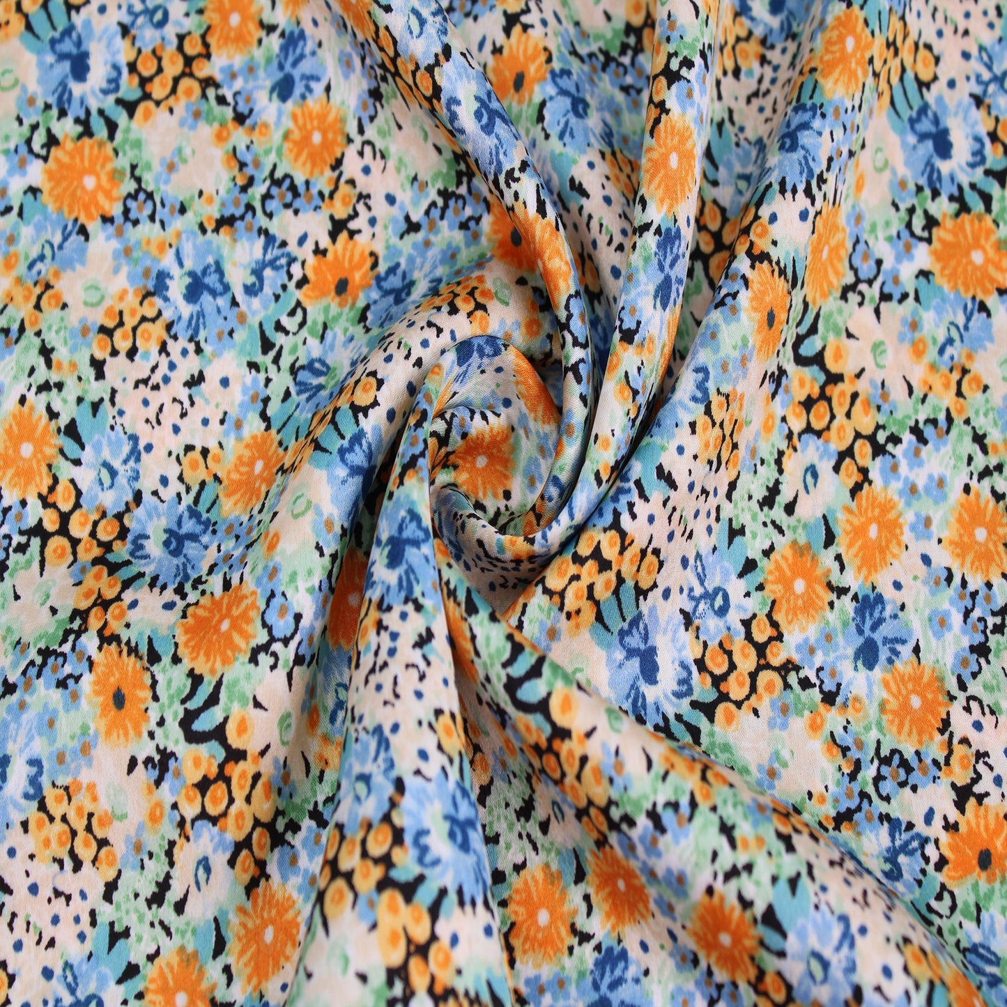 P-2435-456-MANGO-BLUE - PRINTED STRETCH SATIN 100% POLY