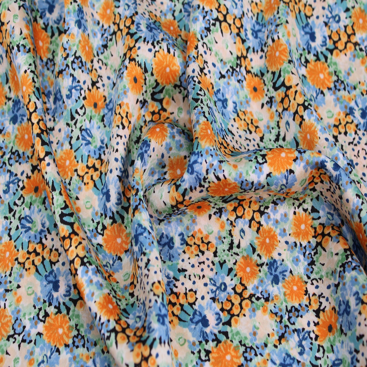 P-2435-456-MANGO-BLUE - PRINTED STRETCH SATIN 100% POLY