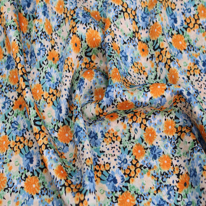 P-2435-456-MANGO-BLUE - PRINTED STRETCH SATIN 100% POLY