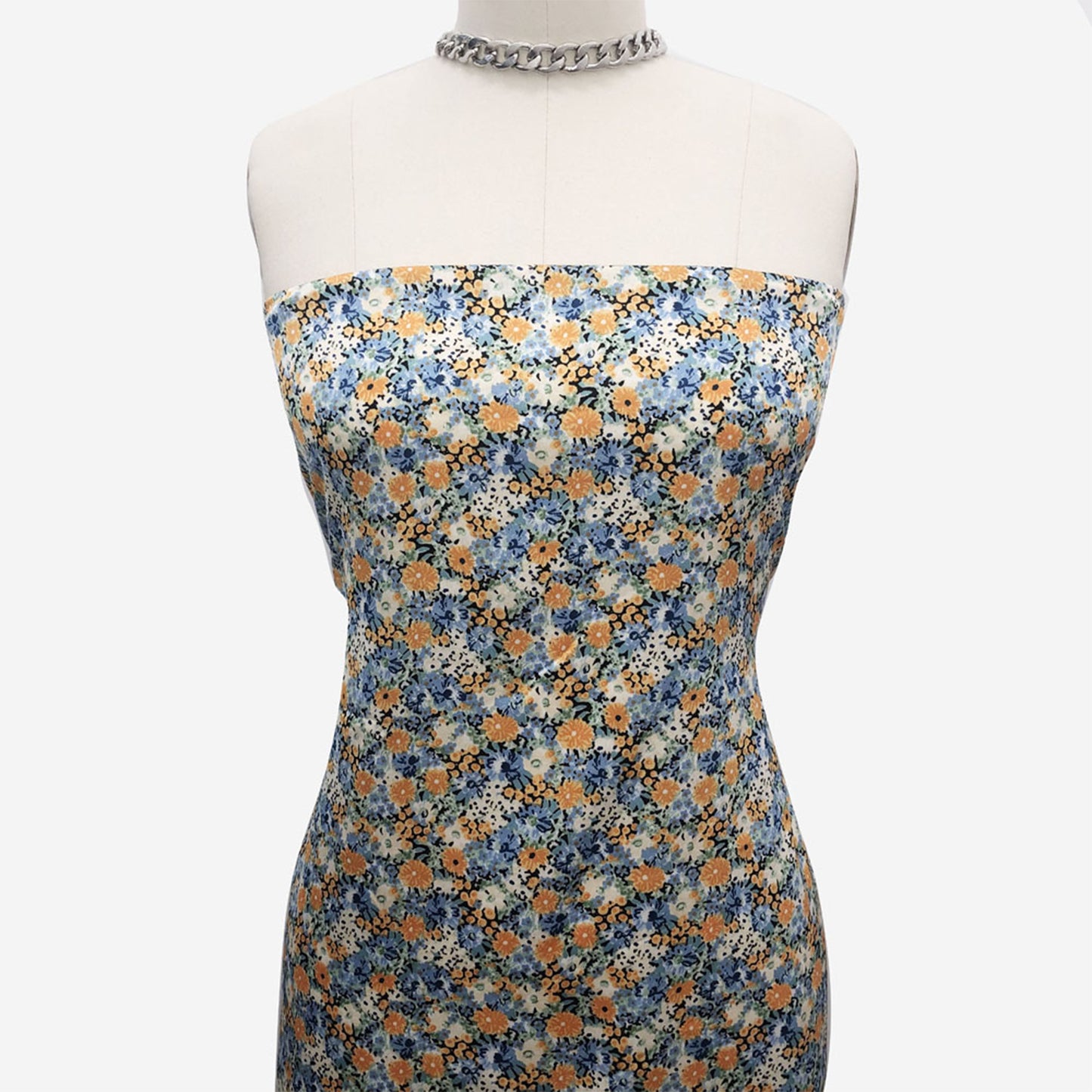 P-2435-456-MANGO-BLUE - PRINTED STRETCH SATIN 100% POLY