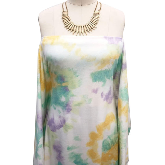P-2446-506-OFF-WHITE-BANANA-AQUA - PRINTED FRENCH TERRY 63%POLY  33%RAYON  4% SPANDEX