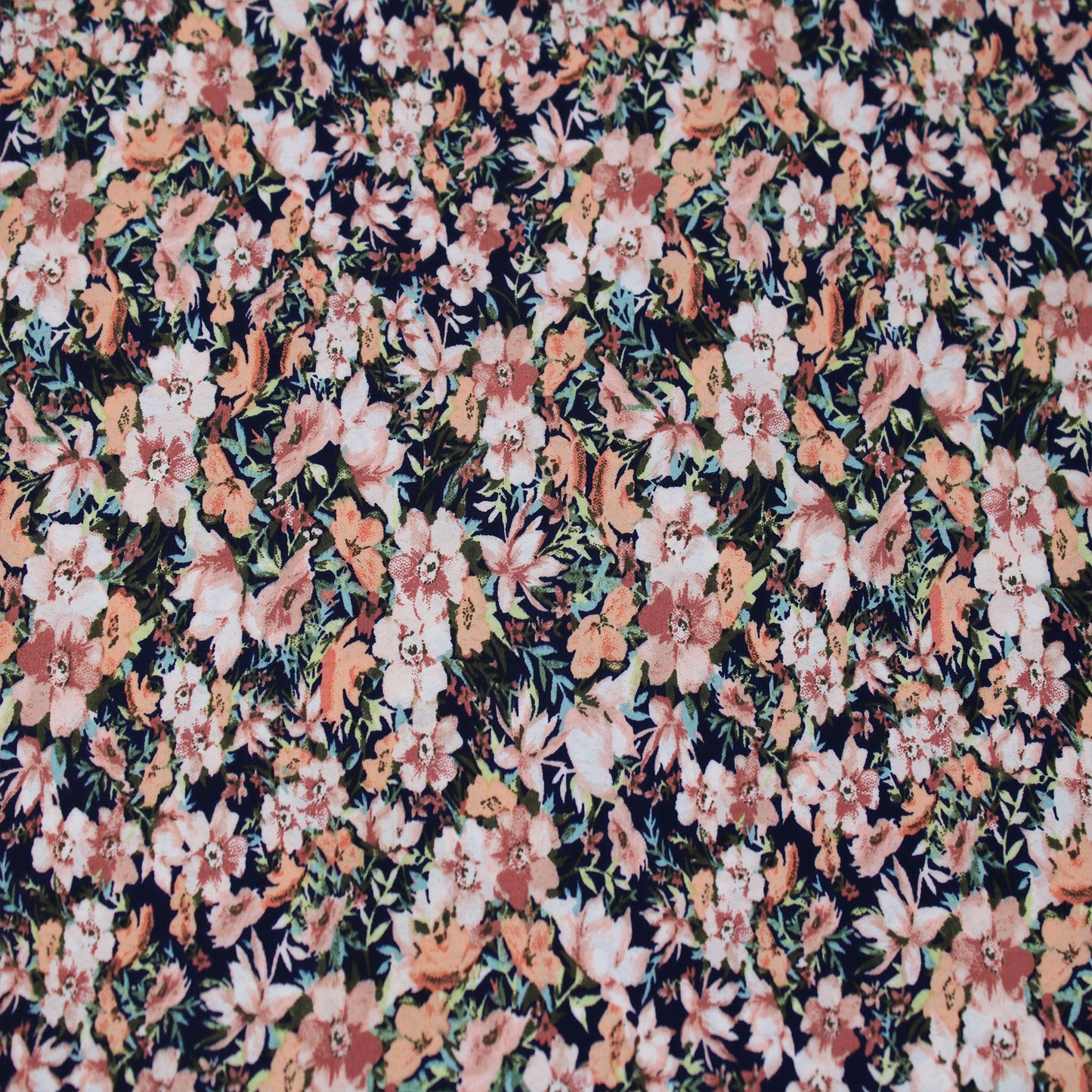 P-2526-754-NAVY-PEACH-LATTE - PRINTED POLY MOROCCAN 100% POLY