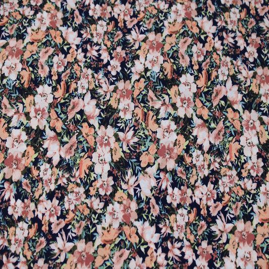 P-2526-754-NAVY-PEACH-LATTE - PRINTED POLY MOROCCAN 100% POLY