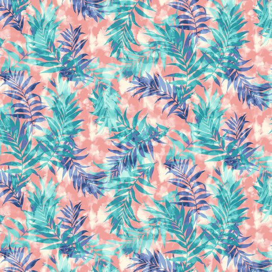 P-2531-504-CORAL-TURQUOISE - PRINTED WOOL DOBBY 100% POLYESTER