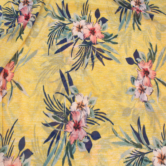 P-2549-453-SUNNY-GOLD-CORAL - PRINTED POLY POWER MESH 92%POLY 8%SPANDEX