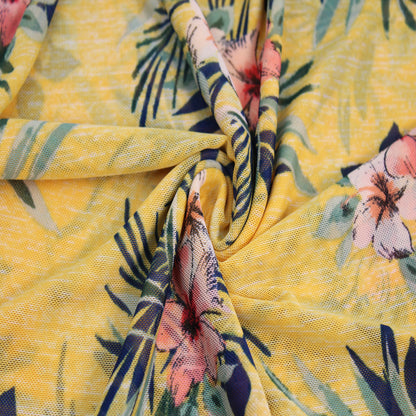 P-2549-453-SUNNY-GOLD-CORAL - PRINTED POLY POWER MESH 92%POLY 8%SPANDEX
