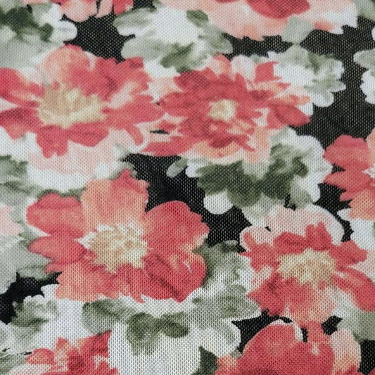 P-2580-453-BLACK-CORAL - PRINTED POLY POWER MESH 92%POLY 8%SPANDEX