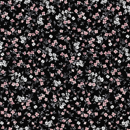 P-2584-636-BLACK-PEACH-BLOSSOM PRINTED CREPON 100% RAYON CREPON