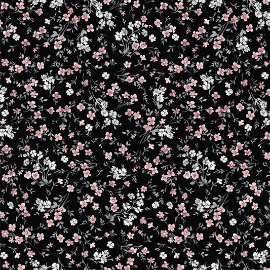 P-2584-636-BLACK-PEACH-BLOSSOM PRINTED CREPON 100% RAYON CREPON