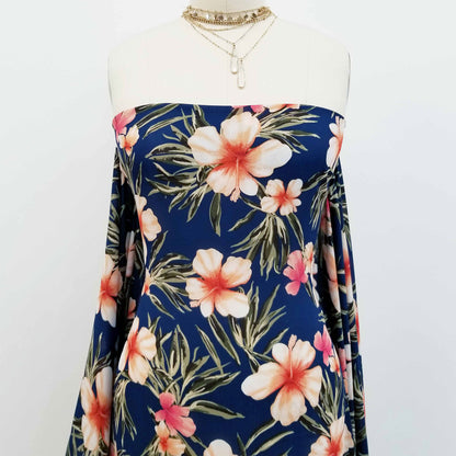 P-263-504-NAVY-TANGERINE - PRINTED WOOL DOBBY 100% POLYESTER