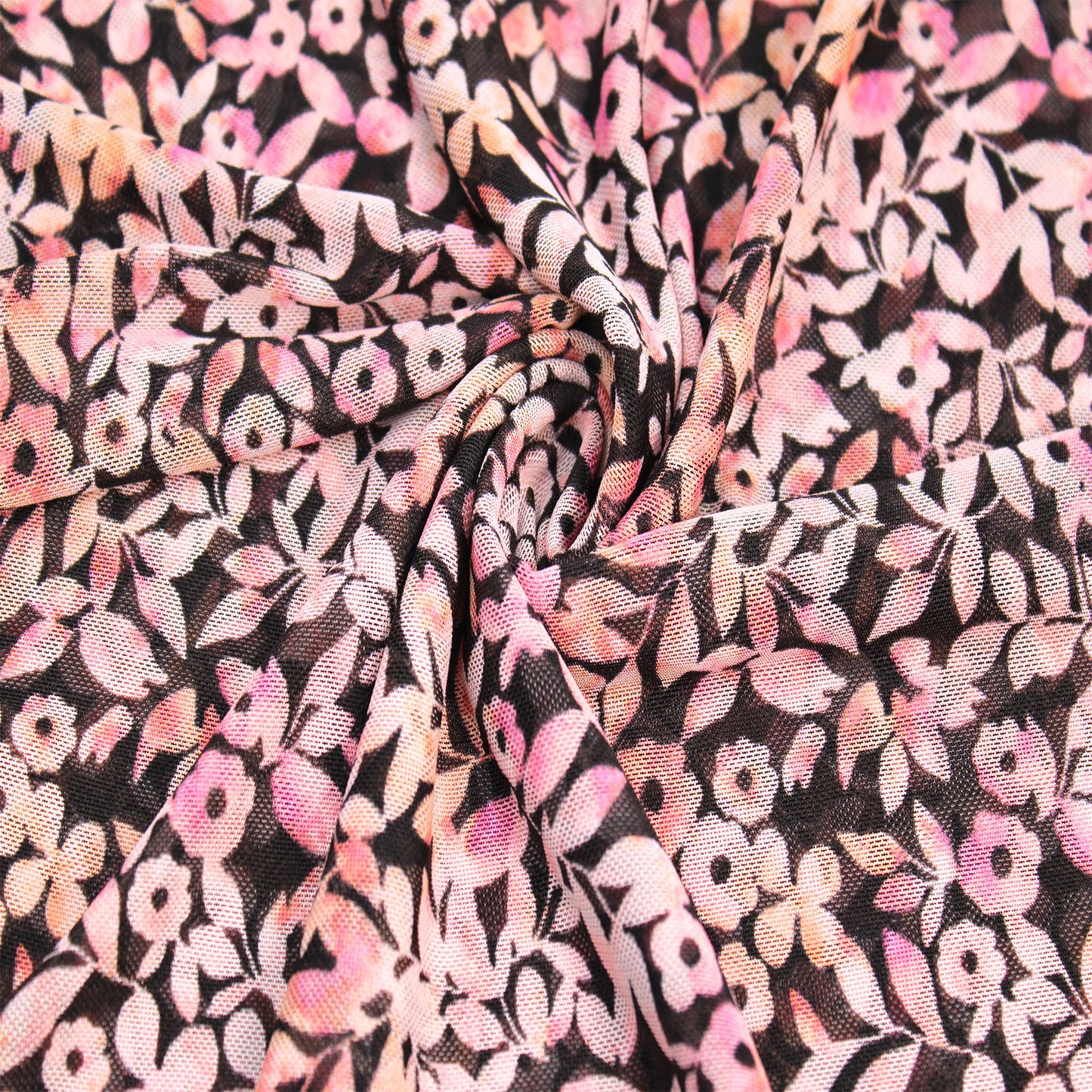 P-2632-453-BLACK-CANTALOUPE - PRINTED POLY POWER MESH 92%POLY 8%SPANDEX