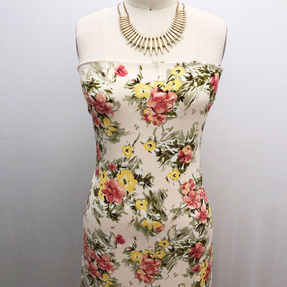 P-2717-703-CHAMPAGNE-CORAL - PRINTED TWIST CREPE 92% POLY 8% SPANDEX