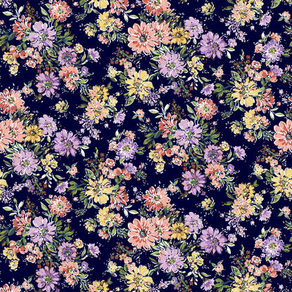 P-2720-504-NAVY-PEACH - PRINTED WOOL DOBBY 100% POLYESTER