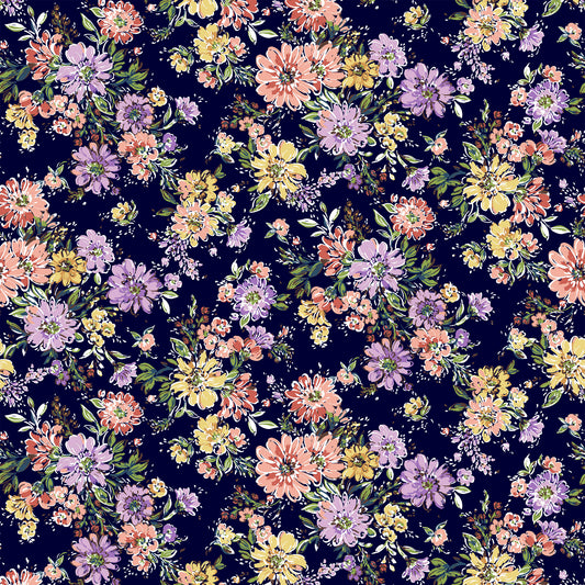 P-2720-504-NAVY-PEACH - PRINTED WOOL DOBBY 100% POLYESTER