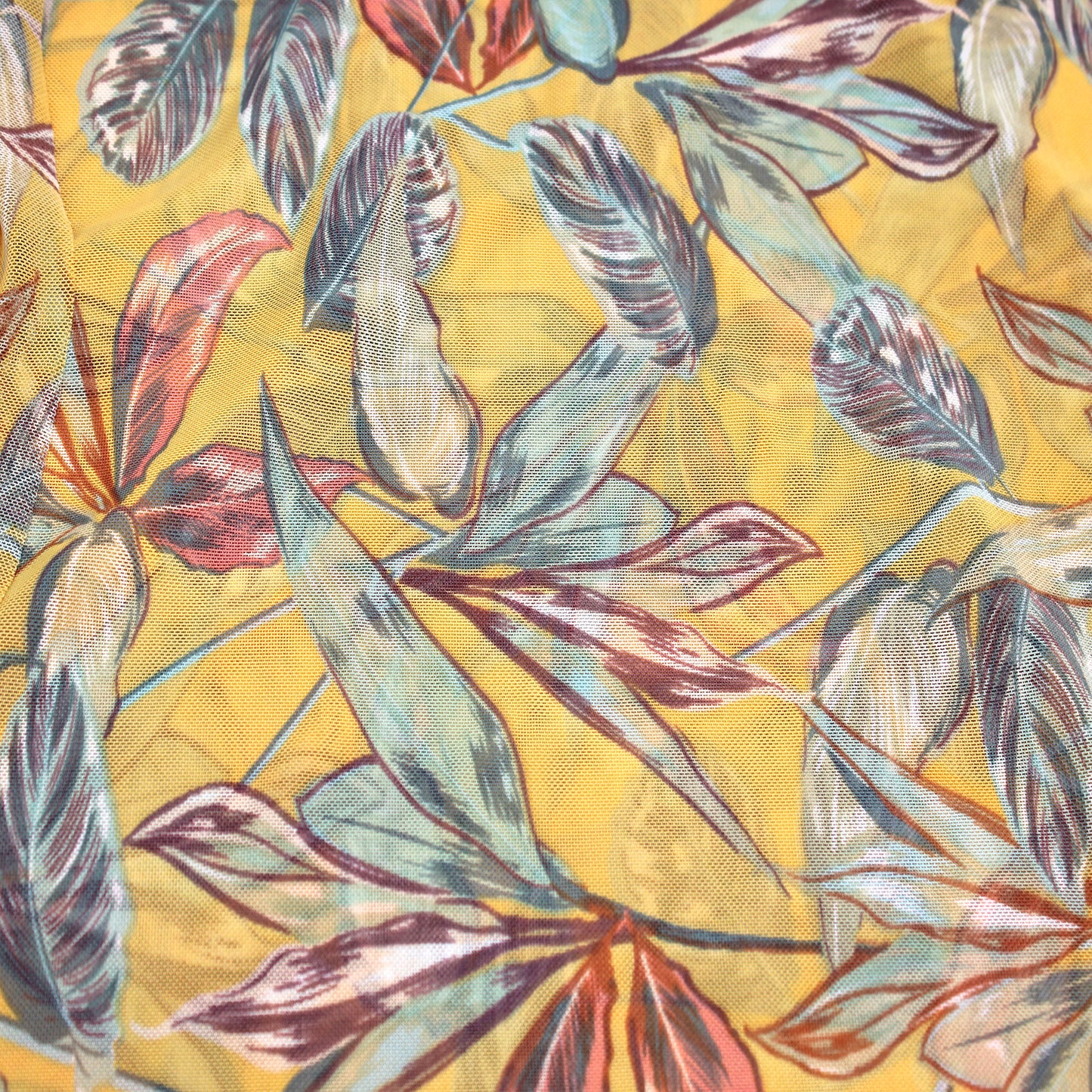 P-2728-453-MARIGOLD-SAGE - PRINTED POLY POWER MESH 92%POLY 8%SPANDEX