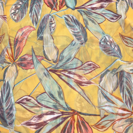 P-2728-453-MARIGOLD-SAGE - PRINTED POLY POWER MESH 92%POLY 8%SPANDEX