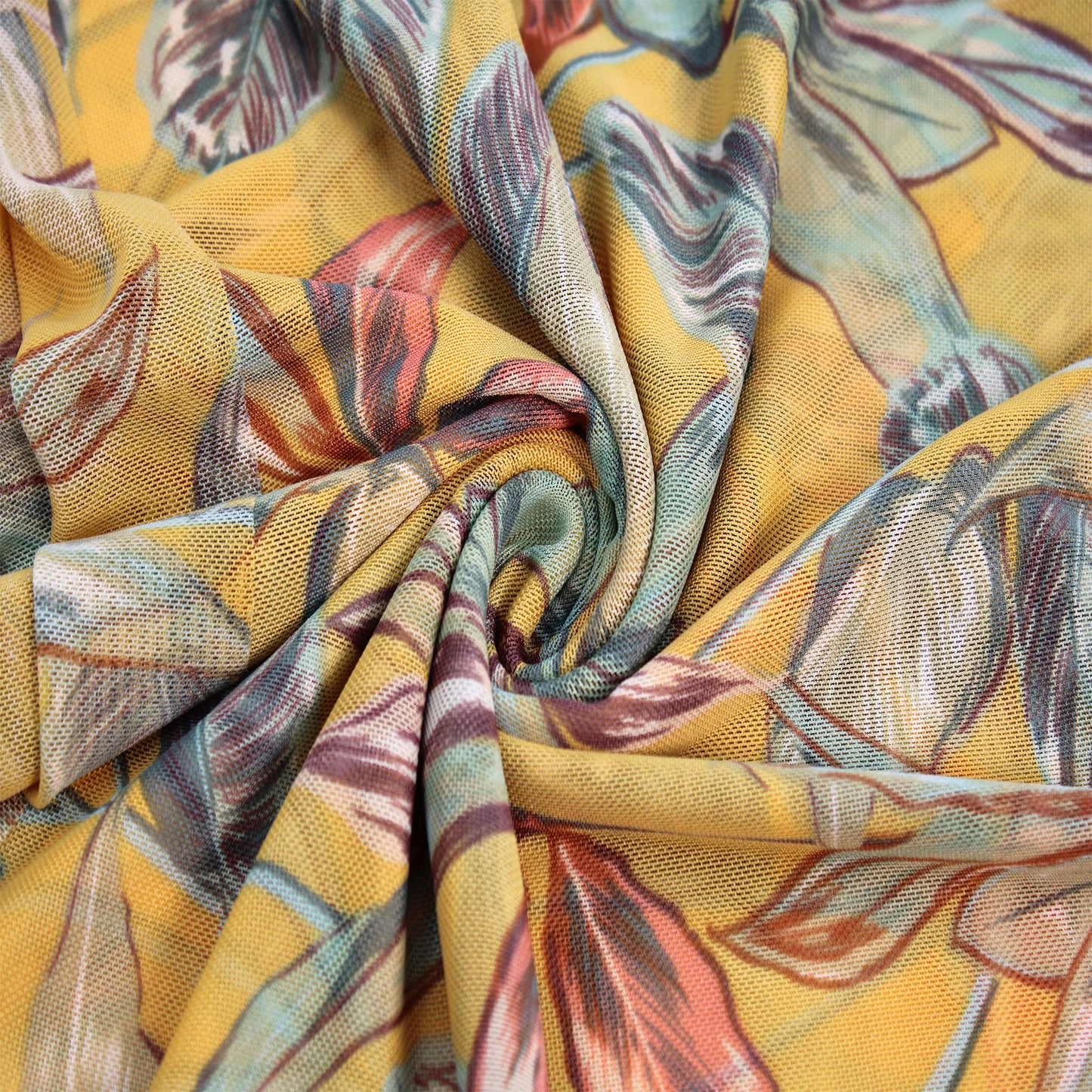 P-2728-453-MARIGOLD-SAGE - PRINTED POLY POWER MESH 92%POLY 8%SPANDEX