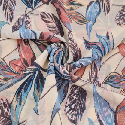 P-2728-501-TAN-BLUE - PRINTED 100% POLYESTER HI MULTI CHIFFON WASH