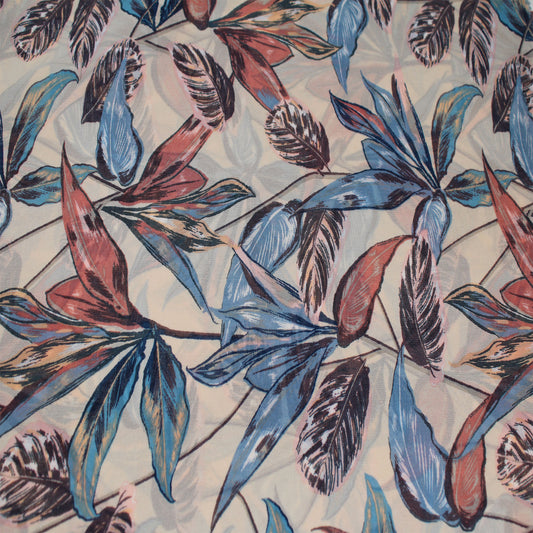 P-2728-501-TAN-BLUE - PRINTED 100% POLYESTER HI MULTI CHIFFON WASH