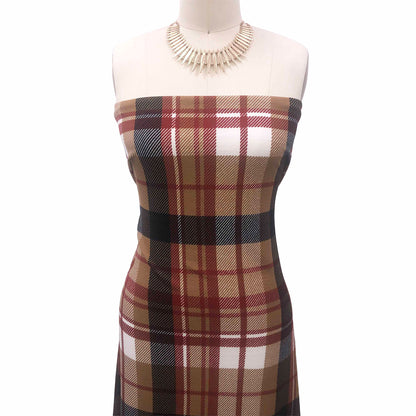 P-2738-481-BROWN-PLAID - PRINTED LIVERPOOL 94% POLY 6% SPANDEX