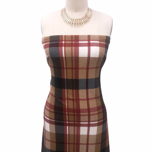 P-2738-481-BROWN-PLAID - PRINTED LIVERPOOL 94% POLY 6% SPANDEX