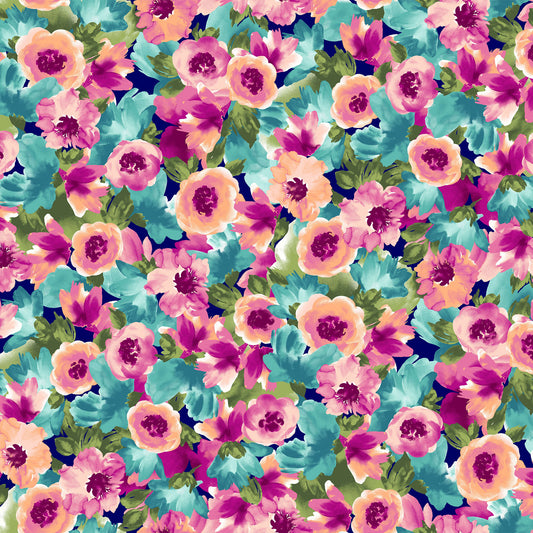 P-2769-450-NAVY-CANTALOUPE - PRINTED ITY 96% POLY 4% SPANDEX