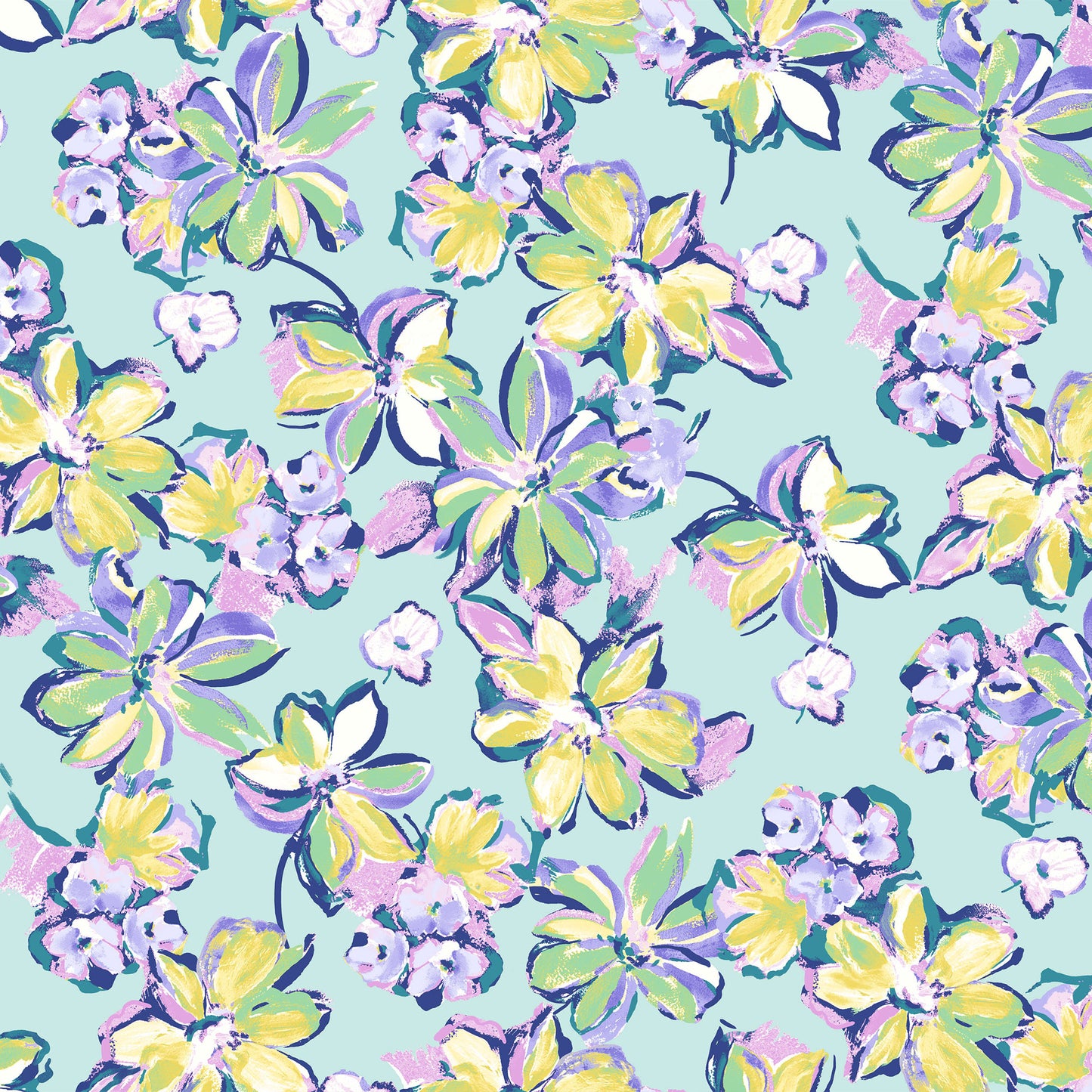 P-2774-754-BLUE-GLOW-MIMOSA - PRINTED POLY MOROCCAN 100% POLY