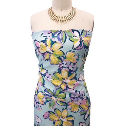 P-2774-754-BLUE-GLOW-MIMOSA - PRINTED POLY MOROCCAN 100% POLY